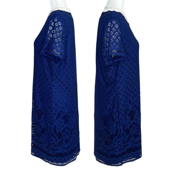 Isaac Mizrahi Dress Stretch Lace Sheath Short Sleeve Navy Blue US Medium M - Picture 7 of 16